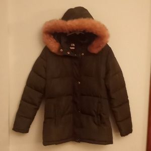 Girl's Olive and Pink Puffer Coat Sz. L/12